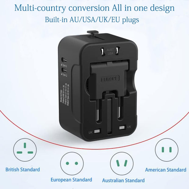 Universal Travel Adapter, Portable Worldwide All-in-One Plug Adapter With 3 USB